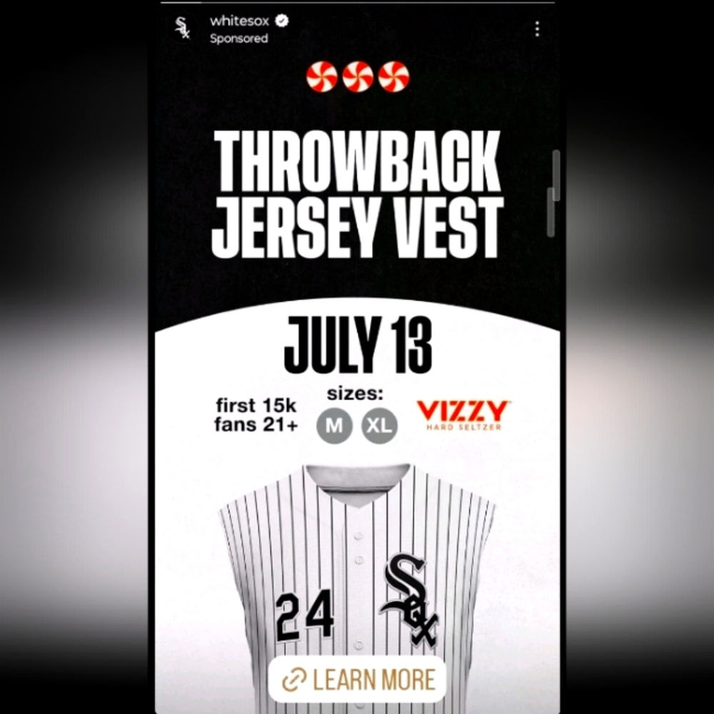 Chicago White Sox Throwback  Jersey Vest SGA 7/13/2024
